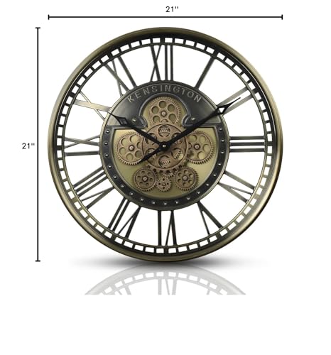 CLXEAST Moving Gear Wall Clock for Modern Farmhouse Living Room Decor,Large Industrial Steampunk Wall Clock,Metal Wall Clock Decorative for Home Office, Dinning Room,Copper (21 Inch)