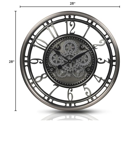 CLXEAST Moving Gear Wall Clock for Modern Farmhouse Living Room Decor,Large Industrial Steampunk Wall Clock,Metal Wall Clock Decorative for Home Office, Dinning Room,Copper (21 Inch)