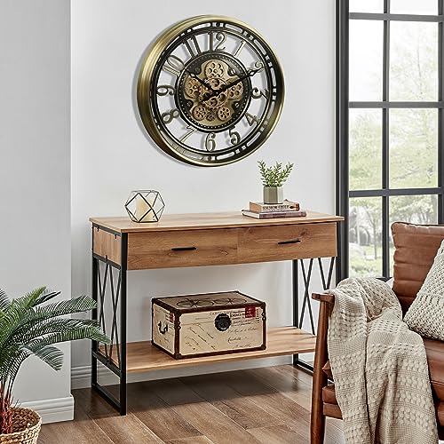 CLXEAST Moving Gear Wall Clock for Modern Farmhouse Living Room Decor,Large Industrial Steampunk Wall Clock,Metal Wall Clock Decorative for Home Office, Dinning Room,Copper (21 Inch)