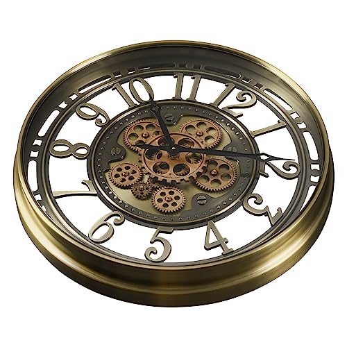 CLXEAST Moving Gear Wall Clock for Modern Farmhouse Living Room Decor,Large Industrial Steampunk Wall Clock,Metal Wall Clock Decorative for Home Office, Dinning Room,Copper (21 Inch)