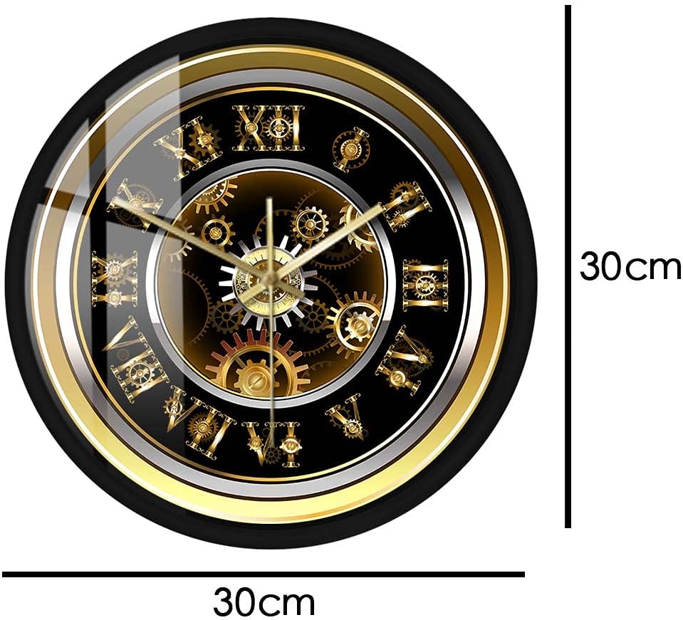 Geek Alerts Clockwork Steampunk Style Silent Quartz Wall Clock with Voice Control LED Night Light for Bedroom Home Vintage Roman Numerals Gold Gear Metal Frame Battery Opeated Wall Watch