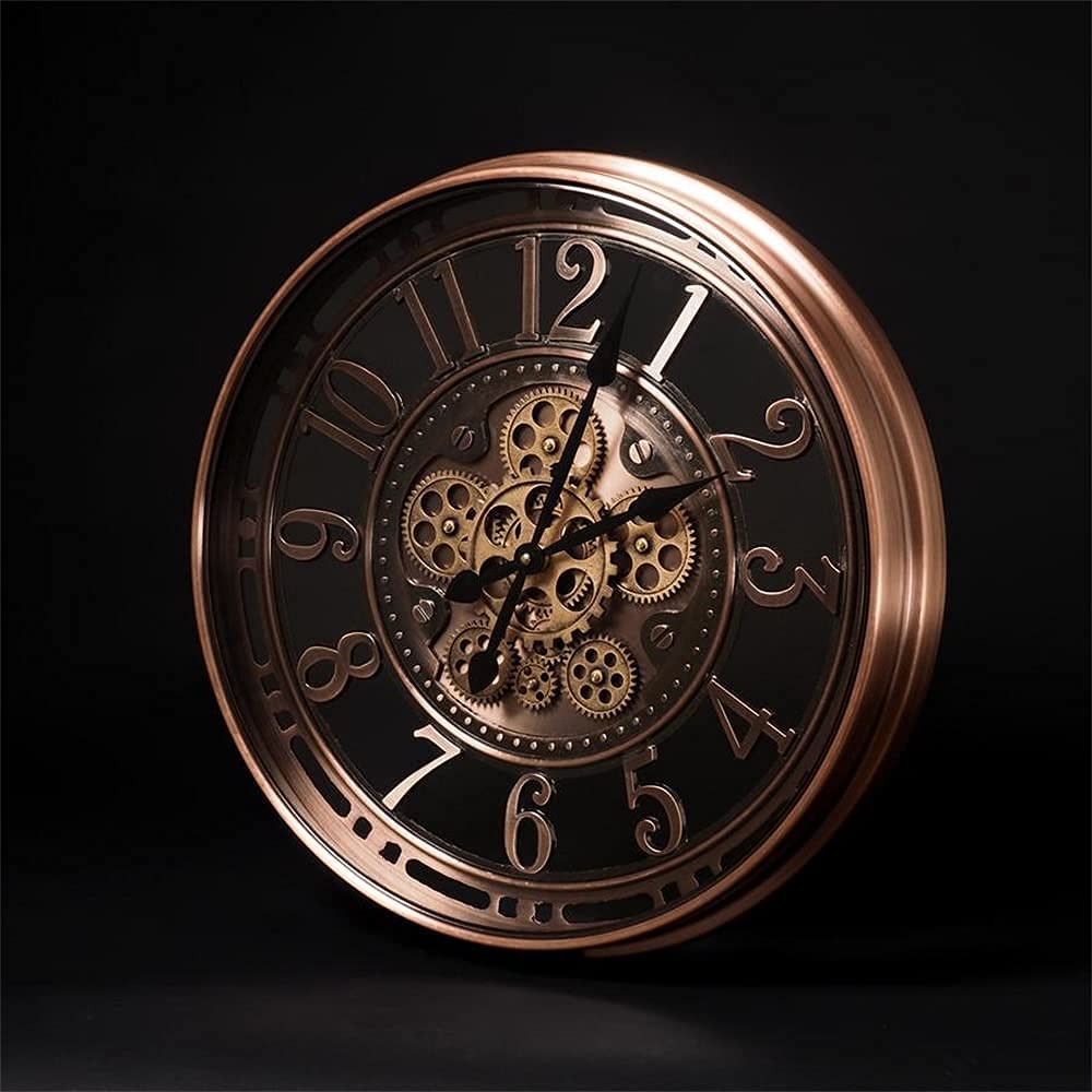 Real Moving Gears Modern, 21 Inch Industrial Steampunk Large Big Metal Gold Wall Clock for Living Room Decor, Office, ,Antique Bronze Copper,Arabic Numerals