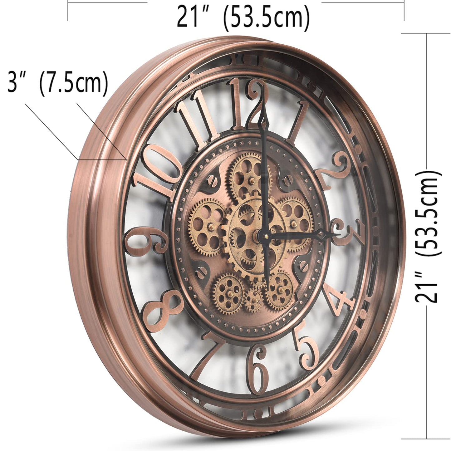 CLXEAST Moving Gear Wall Clock for Modern Farmhouse Living Room Decor,Large Industrial Steampunk Wall Clock,Metal Wall Clock Decorative for Home Office, Dinning Room,Copper (21 Inch)