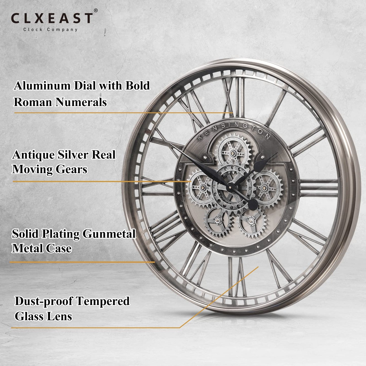 CLXEAST Moving Gear Wall Clock for Modern Farmhouse Living Room Decor,Large Industrial Steampunk Wall Clock,Metal Wall Clock Decorative for Home Office, Dinning Room,Copper (21 Inch)