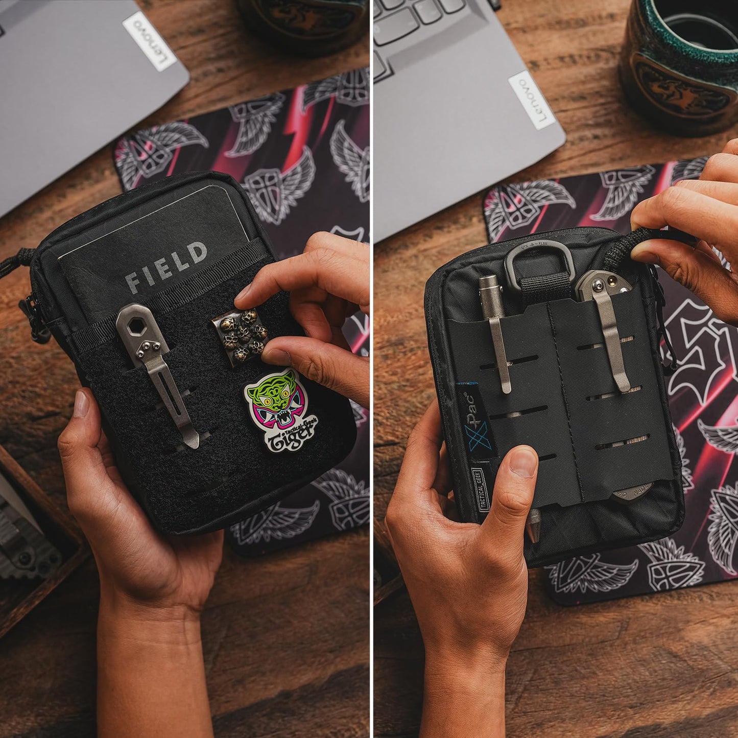 TACTICAL GEEK EDC Compact Waist Pocket Pouch, Multi-Purpose Molle EDC Pouch Gadget Organizer (E2.0-Black Camo)