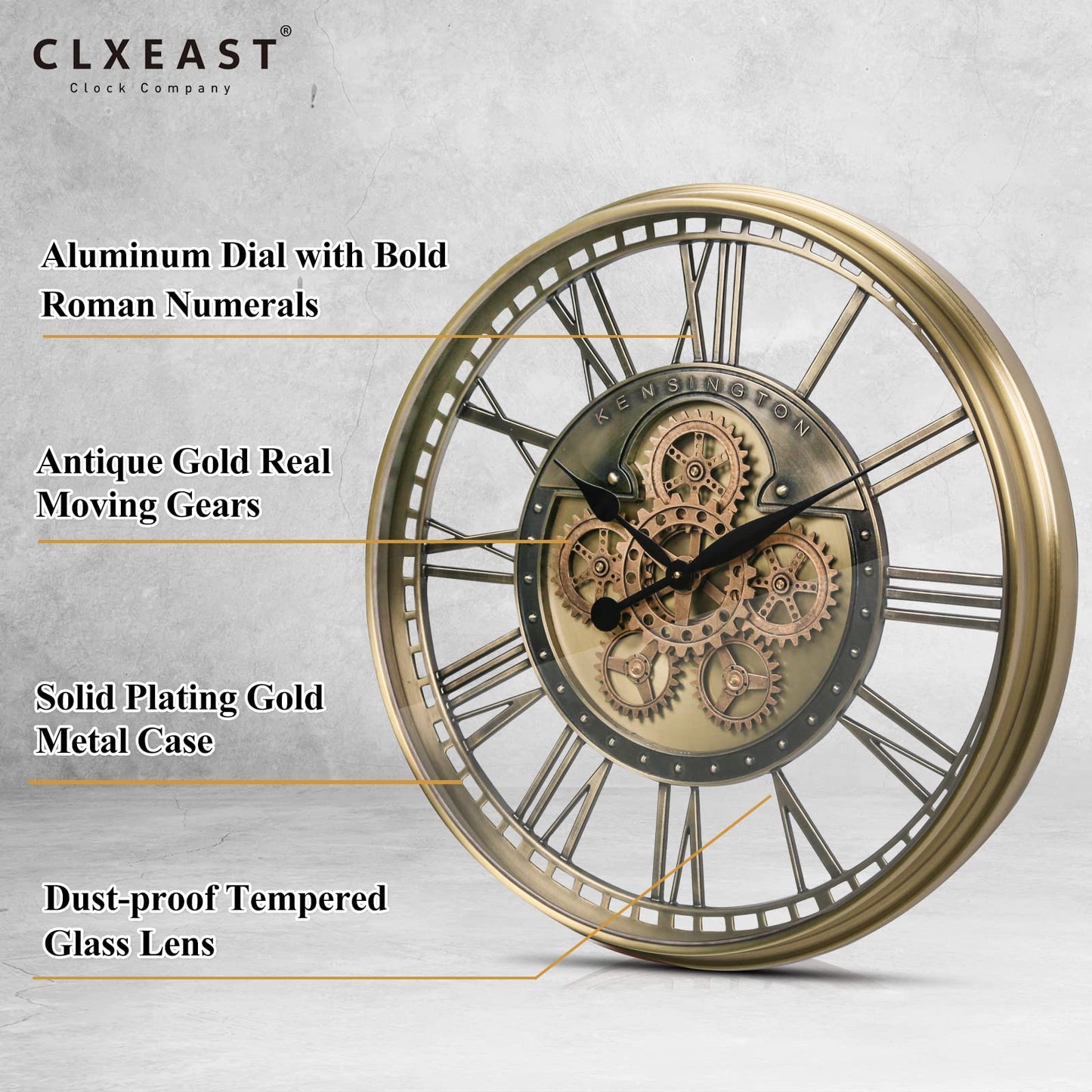 CLXEAST Moving Gear Wall Clock for Modern Farmhouse Living Room Decor,Large Industrial Steampunk Wall Clock,Metal Wall Clock Decorative for Home Office, Dinning Room,Copper (21 Inch)