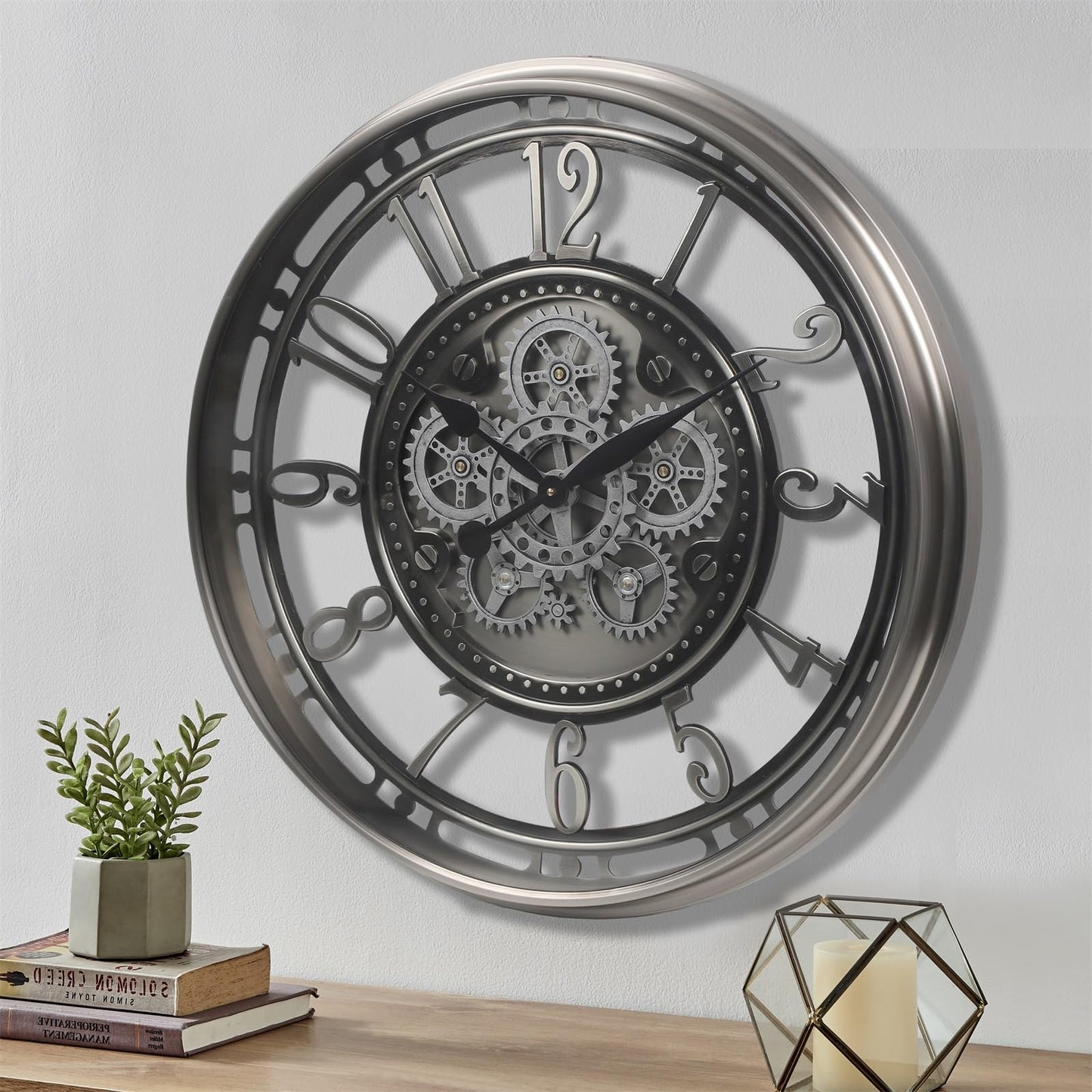 CLXEAST Moving Gear Wall Clock for Modern Farmhouse Living Room Decor,Large Industrial Steampunk Wall Clock,Metal Wall Clock Decorative for Home Office, Dinning Room,Copper (21 Inch)