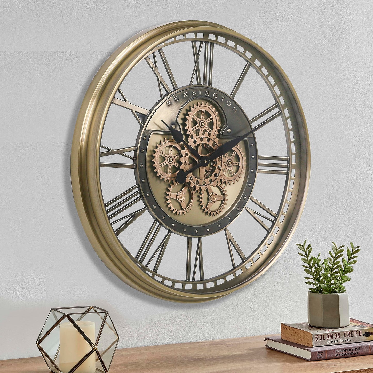 CLXEAST Moving Gear Wall Clock for Modern Farmhouse Living Room Decor,Large Industrial Steampunk Wall Clock,Metal Wall Clock Decorative for Home Office, Dinning Room,Copper (21 Inch)