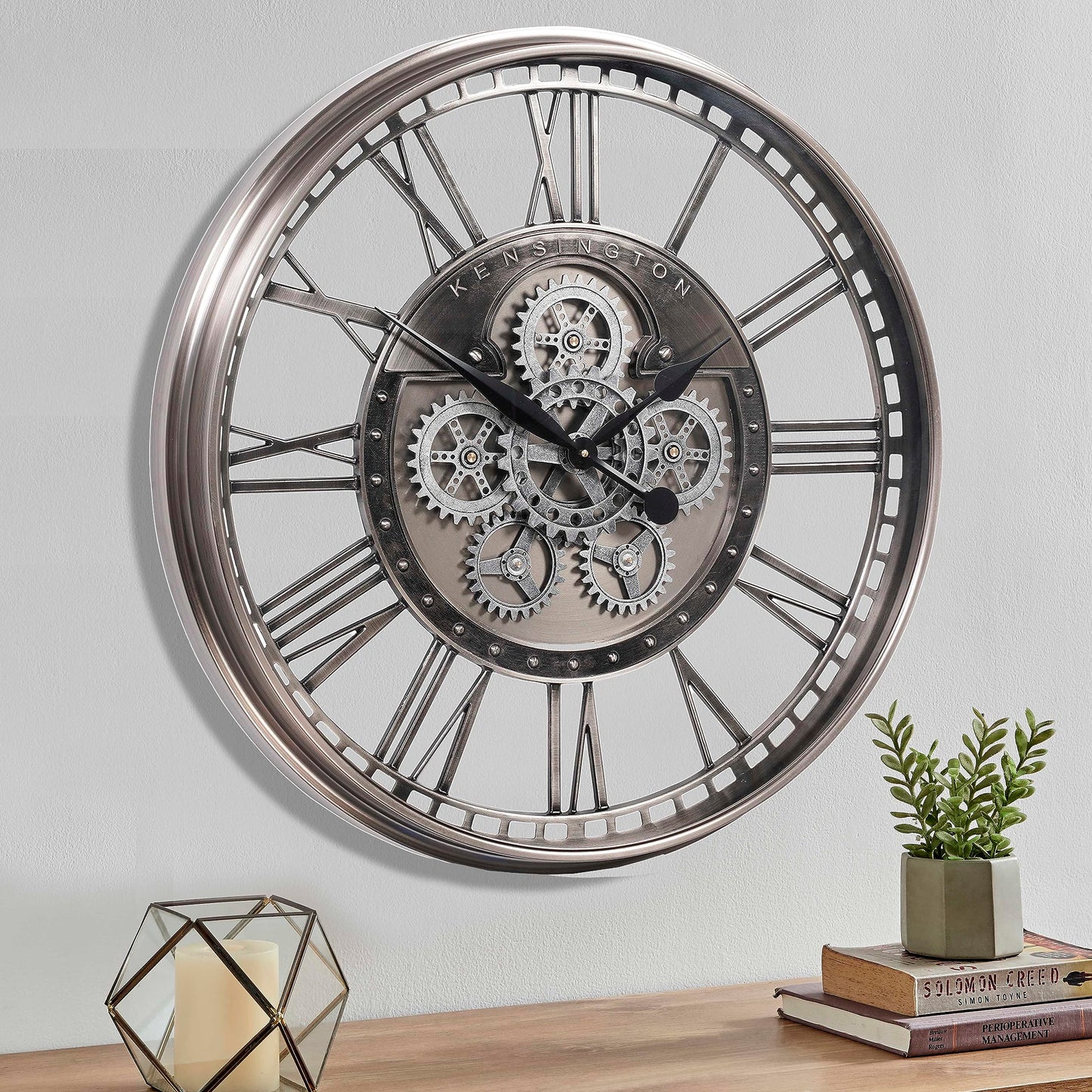 CLXEAST Moving Gear Wall Clock for Modern Farmhouse Living Room Decor,Large Industrial Steampunk Wall Clock,Metal Wall Clock Decorative for Home Office, Dinning Room,Copper (21 Inch)