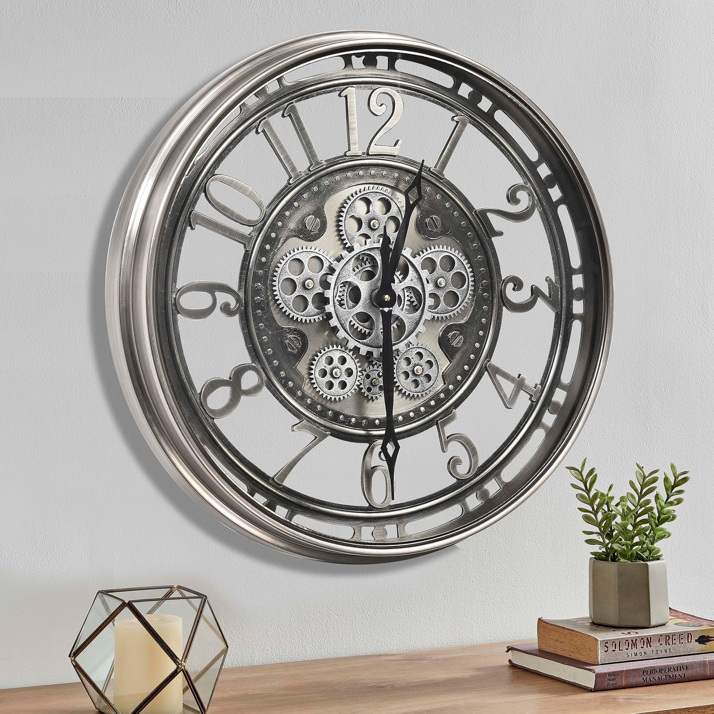 CLXEAST Moving Gear Wall Clock for Modern Farmhouse Living Room Decor,Large Industrial Steampunk Wall Clock,Metal Wall Clock Decorative for Home Office, Dinning Room,Copper (21 Inch)