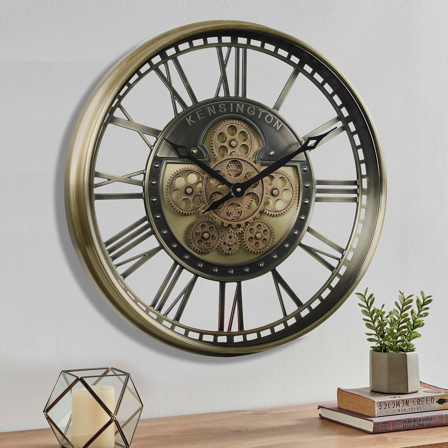 CLXEAST Moving Gear Wall Clock for Modern Farmhouse Living Room Decor,Large Industrial Steampunk Wall Clock,Metal Wall Clock Decorative for Home Office, Dinning Room,Copper (21 Inch)