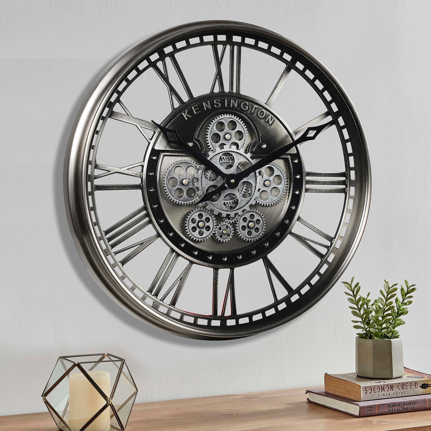 CLXEAST Moving Gear Wall Clock for Modern Farmhouse Living Room Decor,Large Industrial Steampunk Wall Clock,Metal Wall Clock Decorative for Home Office, Dinning Room,Copper (21 Inch)